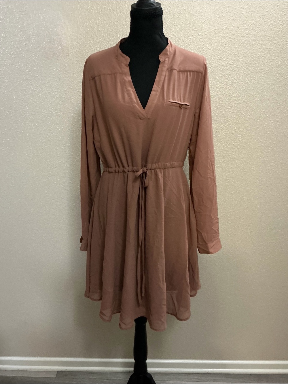 Charlotte Russe Mauve Tie-Waist Long Sleeve Dress